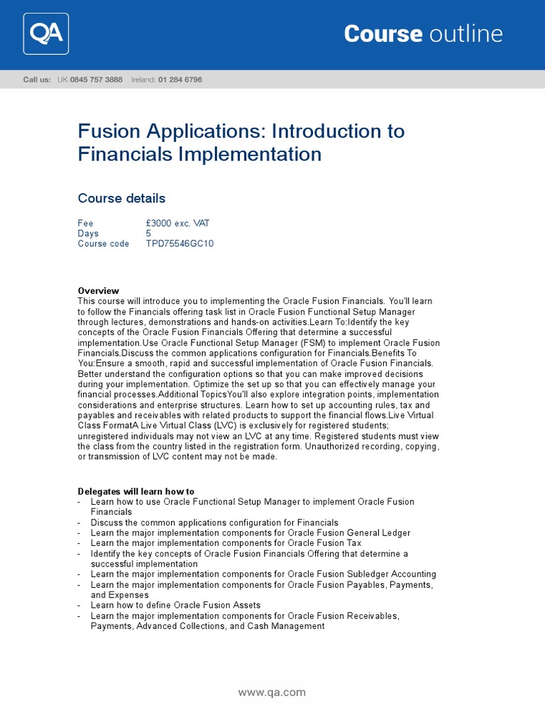 Oracle Fusion Financials Implementation Guide | PDF | Expense | Taxes