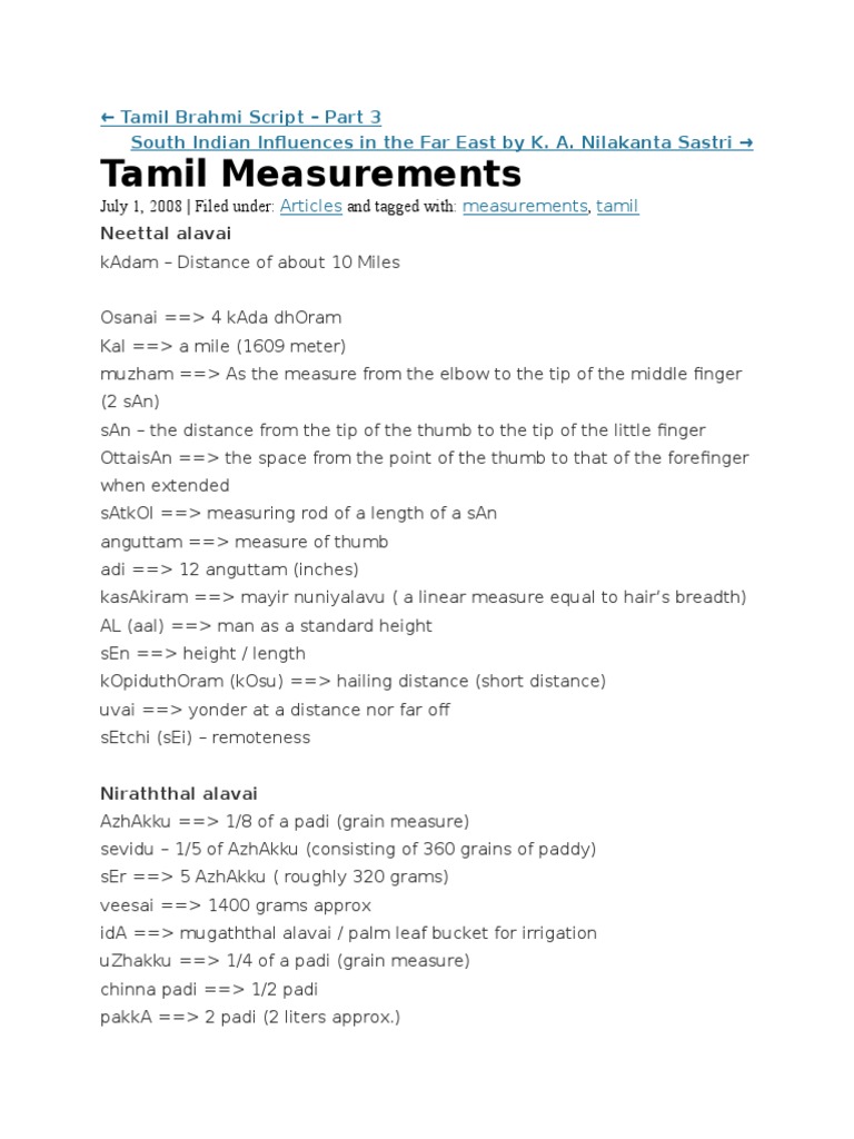 Tamil Measurements: A Comprehensive Guide to Traditional Tamil Systems ...