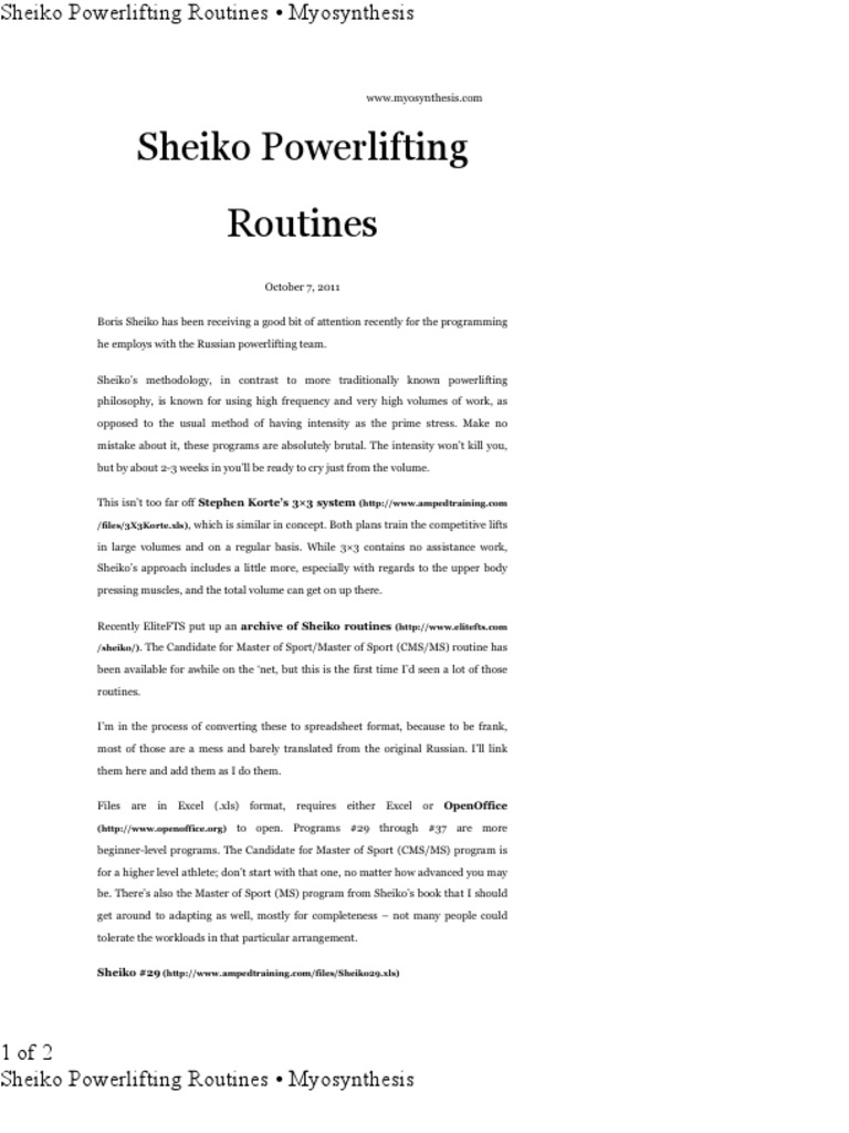 Sheiko Powerlifting Routines Overview | PDF