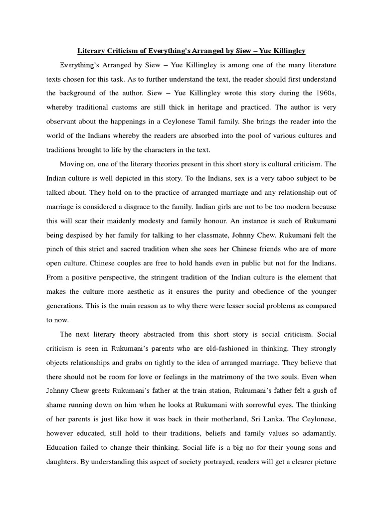 Literary Criticism Short Story Literary Criticism Marriage