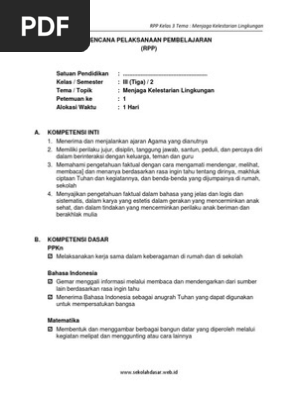 9 Rpp Sd Kelas 3 Semester 2 Menjaga Kelestarian Lingkungan Www Sekolahdasar Web Id Pdf