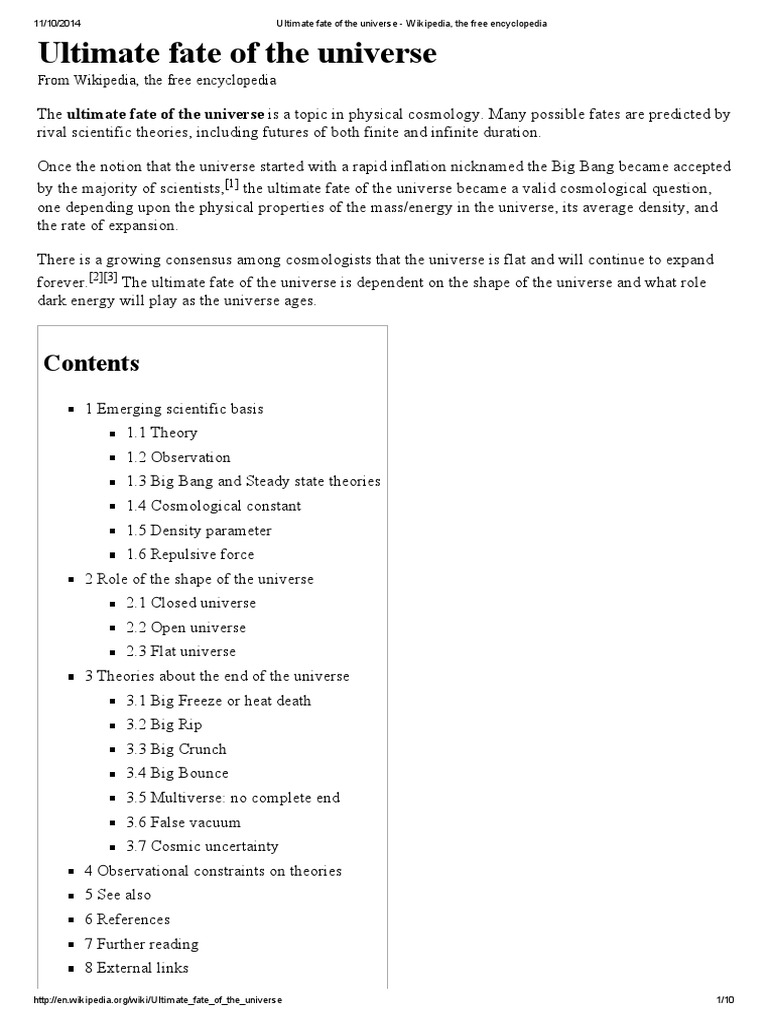 Ultimate Fate of The Universe - Wikipedia, The Free Encyclopedia | PDF ...
