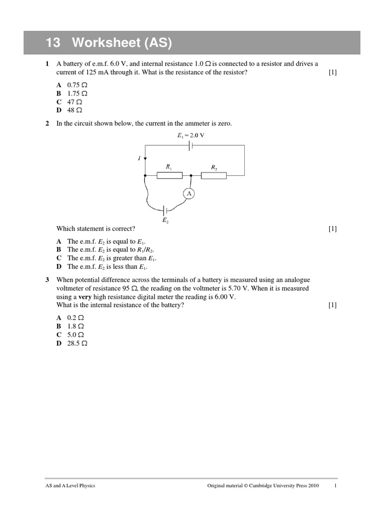 Worksheet 25 PDF  PDF  Electrical Resistance And Conductance Pertaining To Current Voltage And Resistance Worksheet