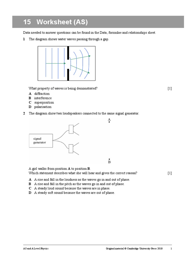 Worksheets Wave Interference Worksheet worksheet 15 doc diffraction electromagnetic radiation