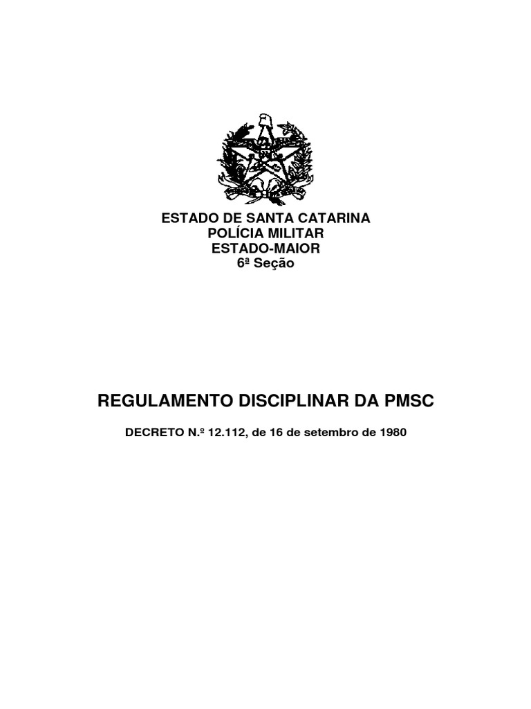 DECRETO N 12 112 De 16 De Setembro De 1980 Regulamento Disciplinar 