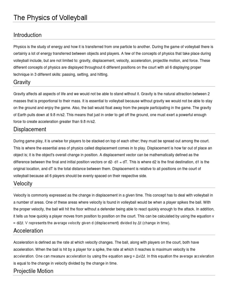 The Physics of Volleyball Acceleration Force
