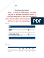 Sujet : En quoi les différences entre les garçons et les filles observées durant la Socialisation primaire influencent-elles les choix d’orientation scolaires et professionnels différents des hommes et des femmes