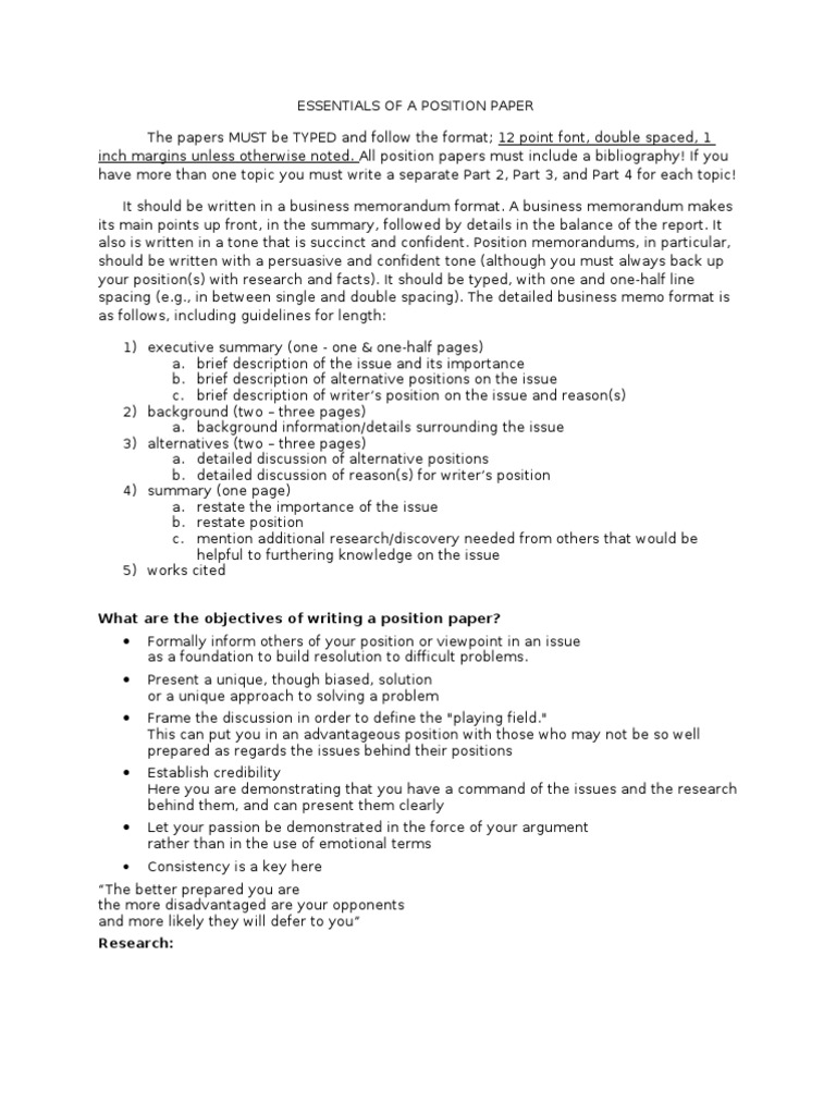 Position Paper Format  PDF  Memorandum  Argument