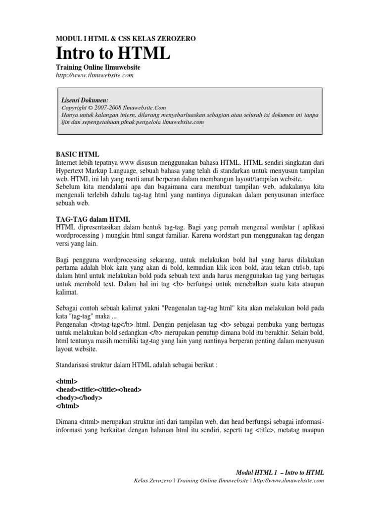 Modul 1 HTML Intro To HTML PDF | PDF | Karier & Perkembangan | Komputer