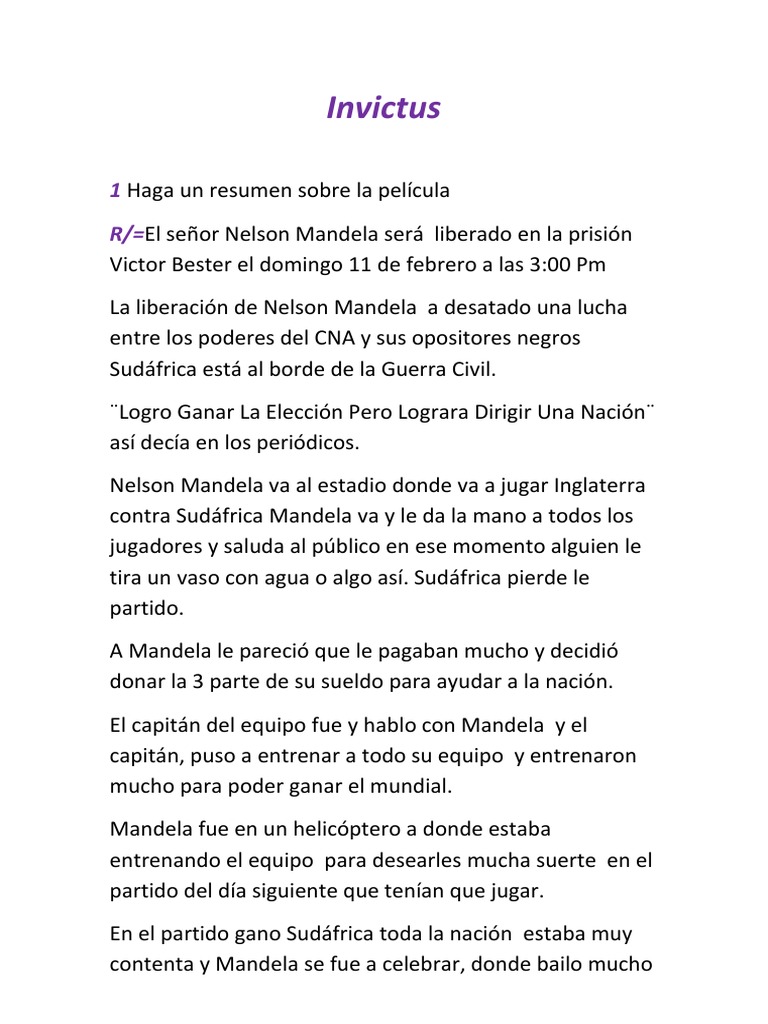 Invictus | PDF | Nelson Mandela | Sudáfrica
