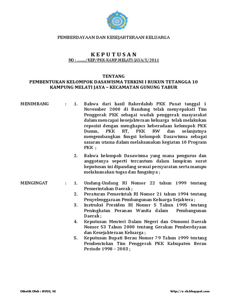 Contoh Sk Dasawisma Jurnal Siswa