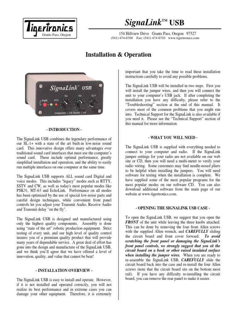 Signalink Usb Manual Electrical Connector Usb