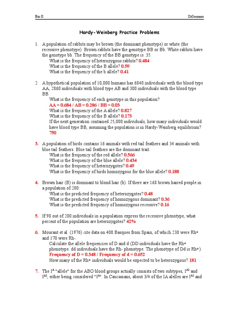 H W Practice Prob Key Dominance Genetics Allele