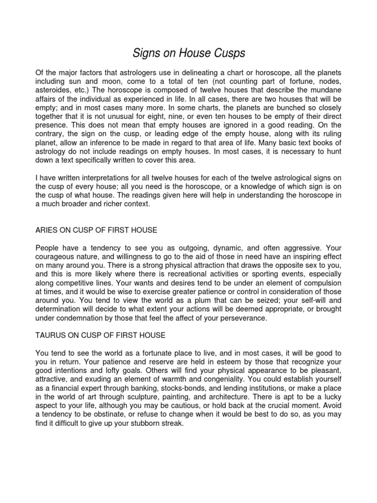 Signs On House Cusps PDF Horoscope Astrological Sign
