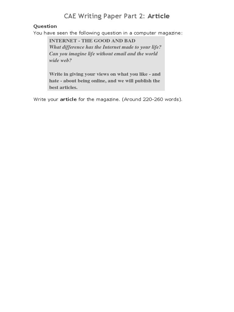 CAE Writing Task: Article on Internet Impact | PDF | Internet | Linguistics