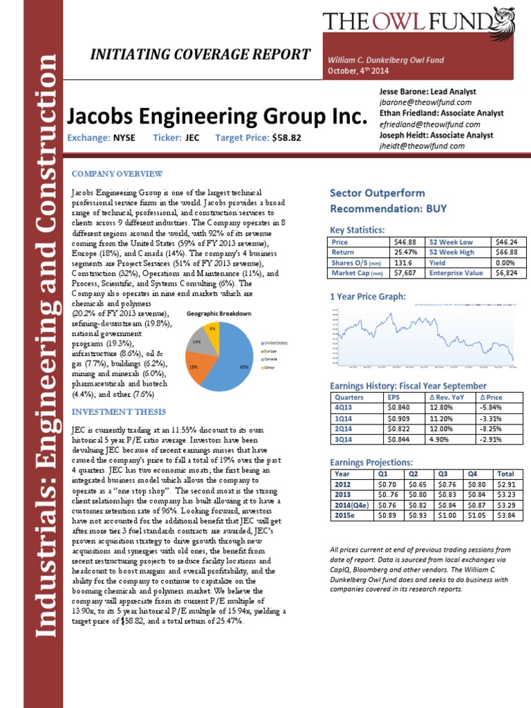 Jacobs Engineering Group Inc. Initiating Coverage Report PDF Share
