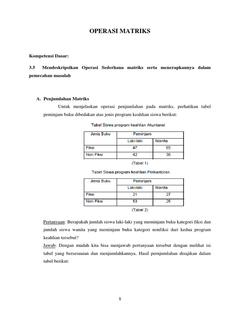Operasi Dasar Matriks dan Contohnya | PDF