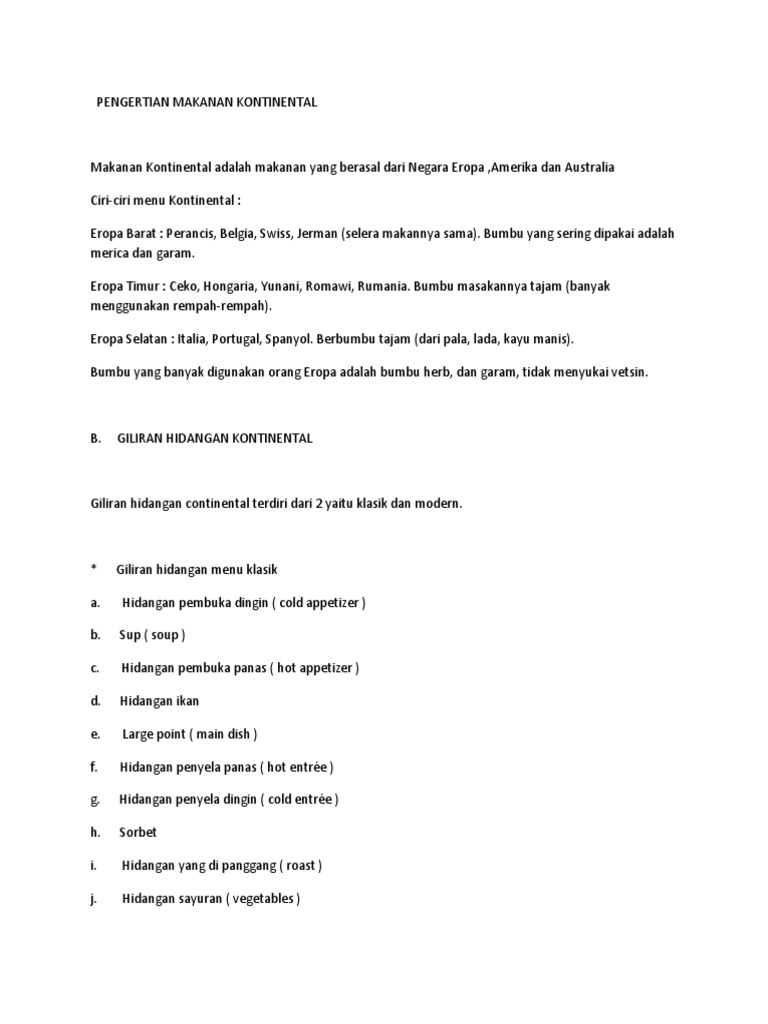 Pengertian Makanan Kontinental Docx