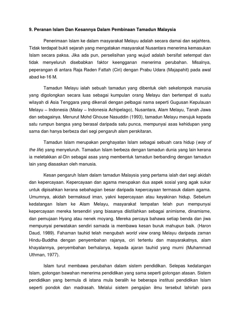 Peranan Islam Dan Kesannya Dalam Pembinaan Tamadun Malaysia  PDF