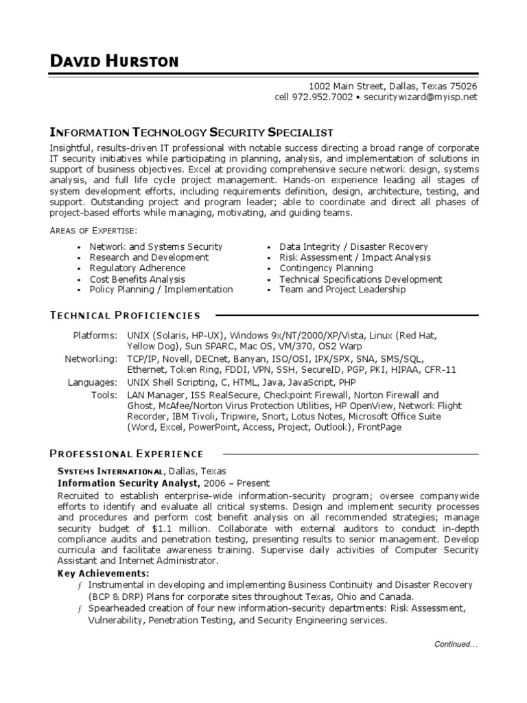 IT Security Sample Resume | PDF