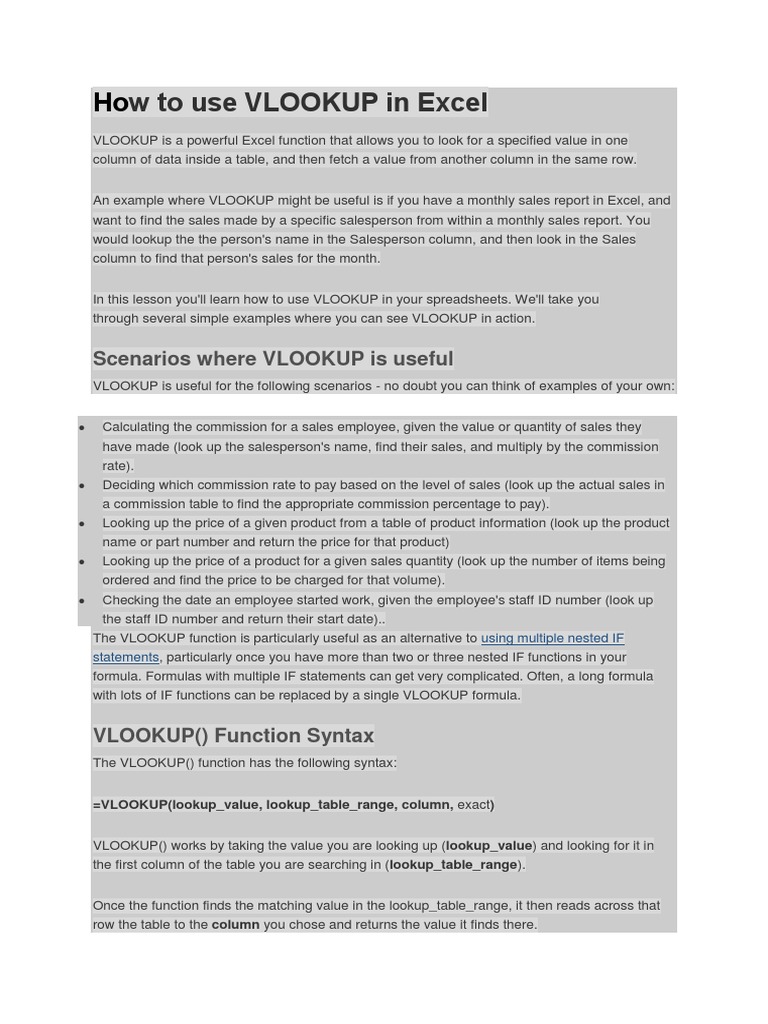 How To Use VLOOKUP In Excel docx Function Mathematics Sales