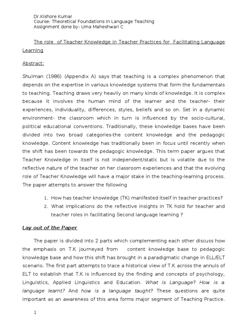 Teacher Knowledge in Language Learning | PDF | Language Education ...