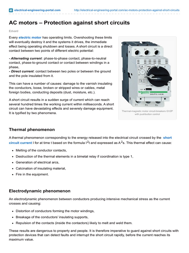 AC Motors Protection Against Short Circuits PDF Fuse (Electrical) Electrical Conductor