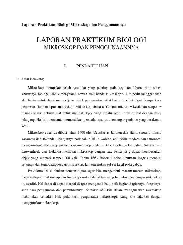 Contoh Laporan Praktikum Biologi Struktur Sel