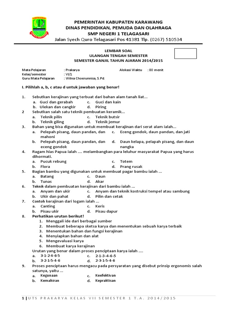 Kumpulan Soal Prakarya Kelas 9 Semester 2