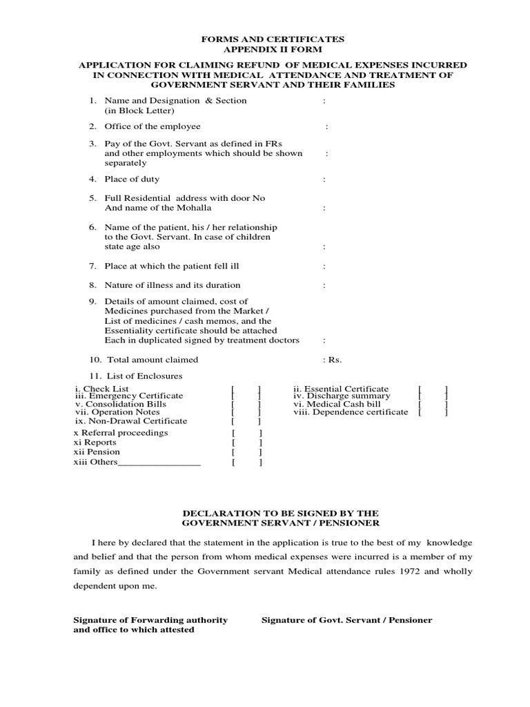 Medical Reimbursement Form Kerala PDF