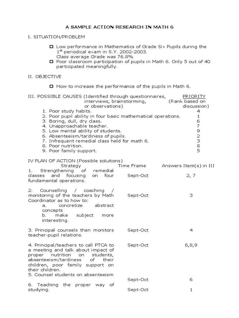 A sample action research in math 6 teaching physics mathematics
