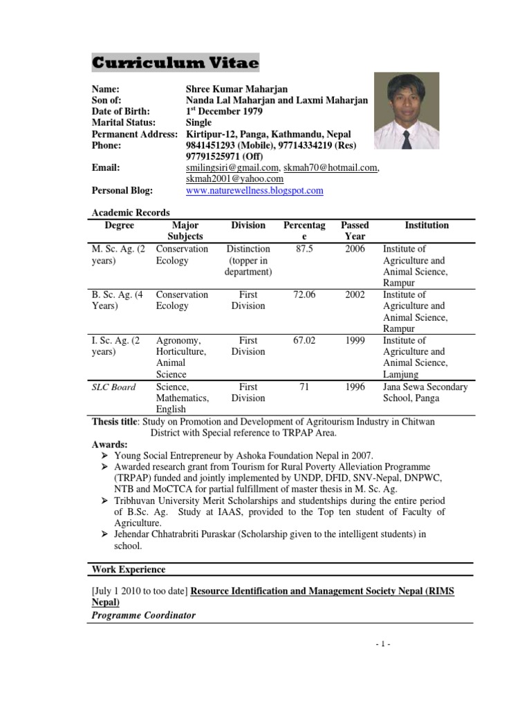 Curriculum vitae nepal image