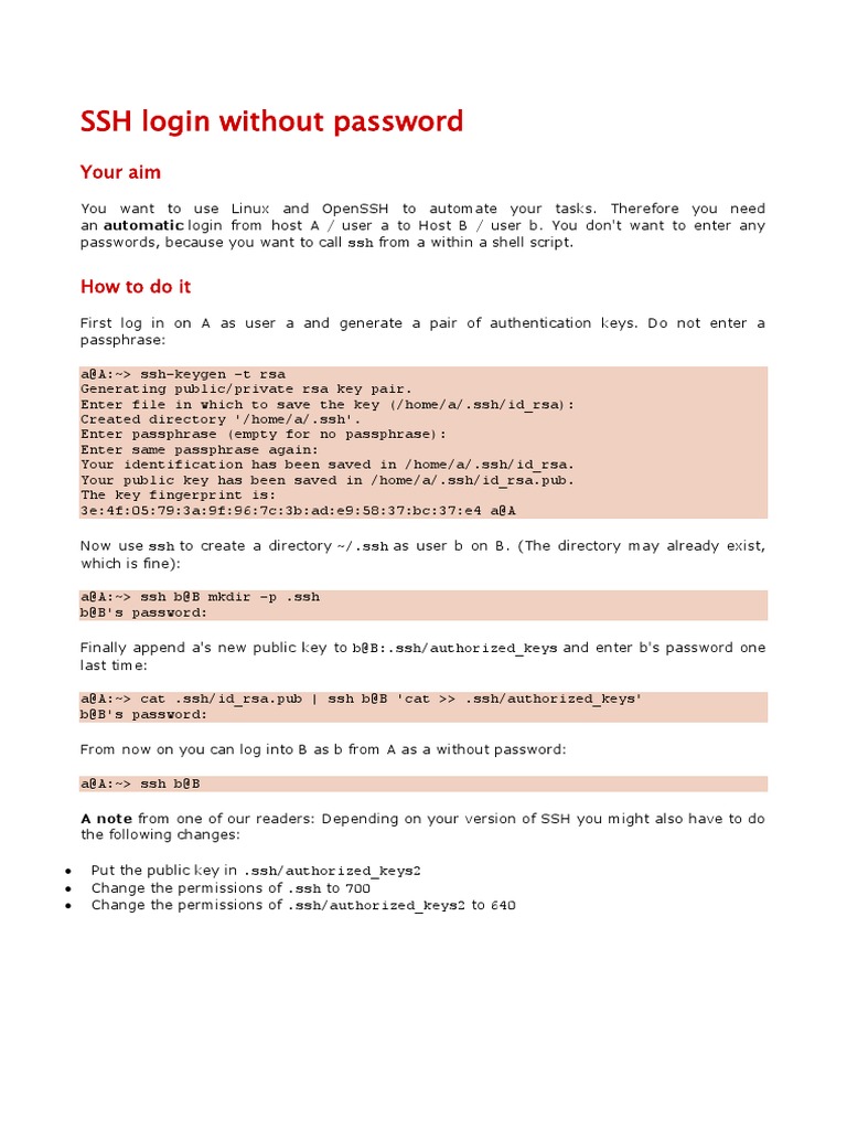 SSH Login Without Password | PDF