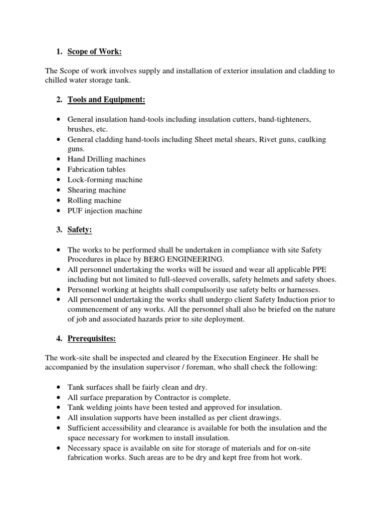 Insulation Method Statement PDF Rivet Sheet Metal