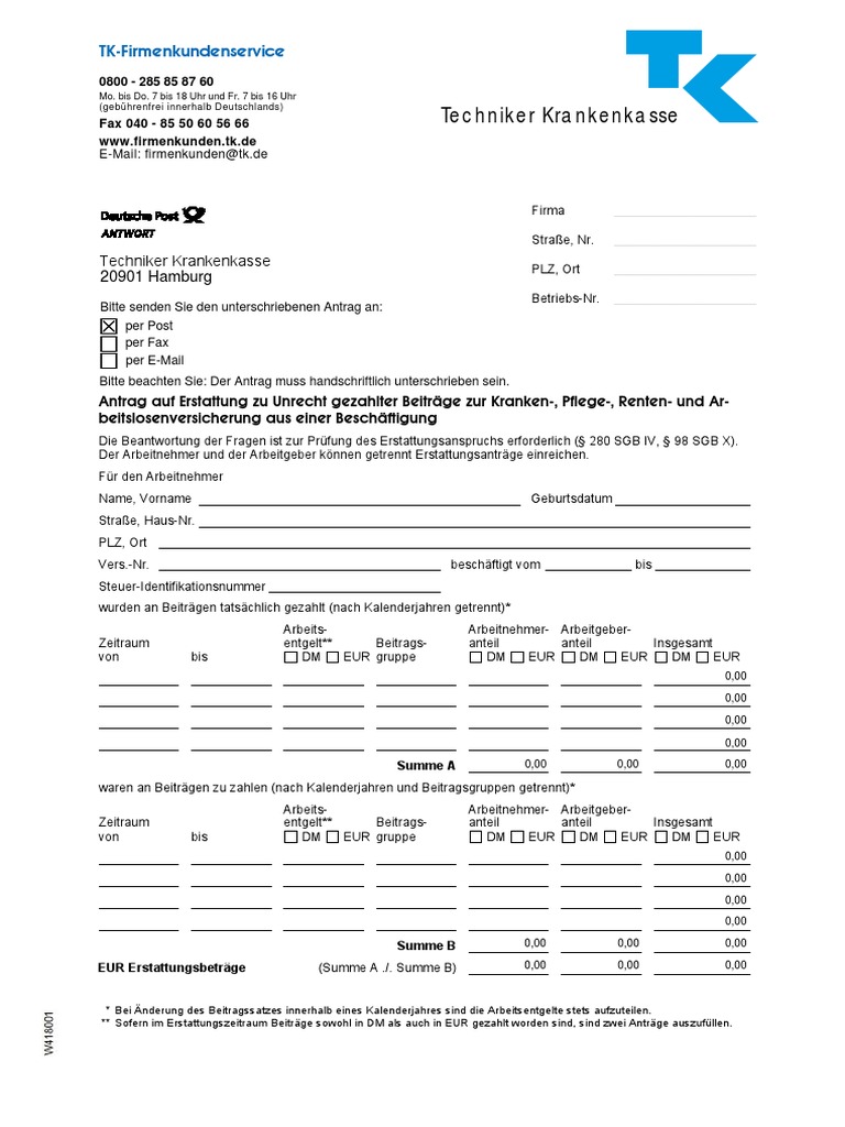 Antrag Beitragserstattung