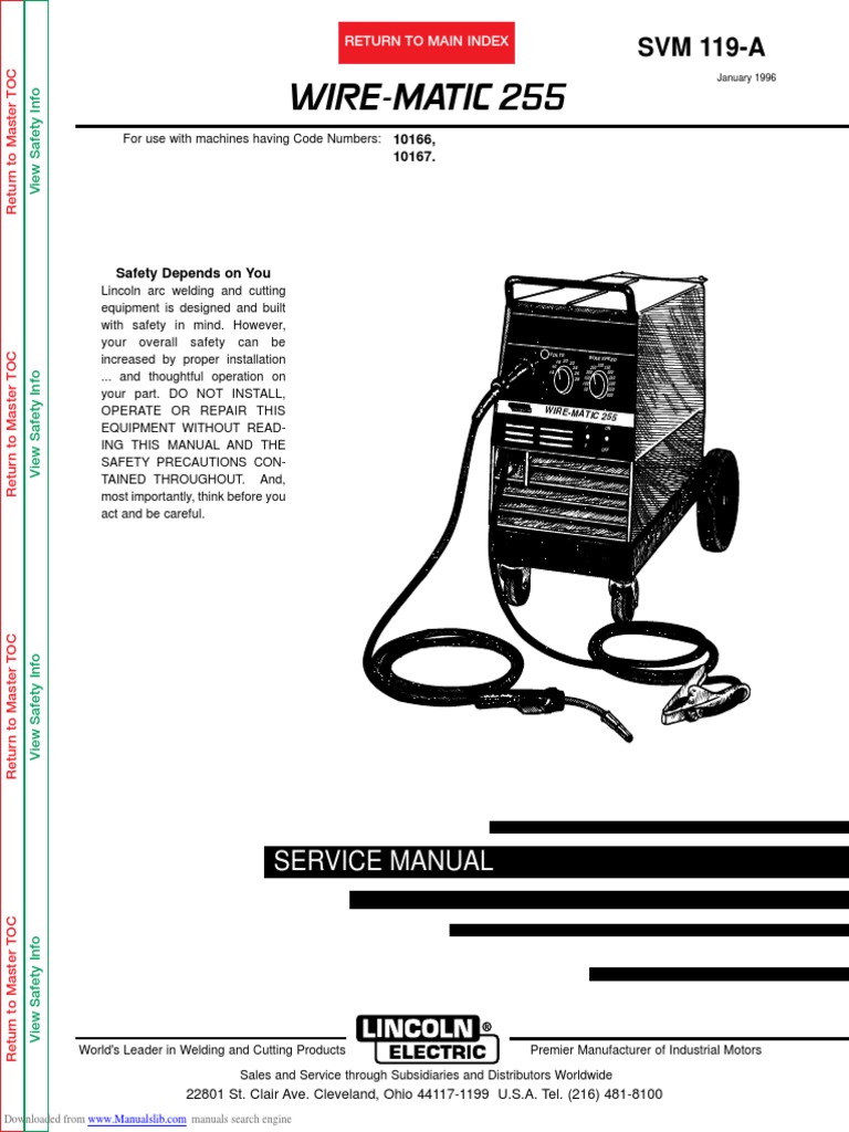 Lincoln Wirematic 255 MIG Welder Owner's Manual Welding Construction