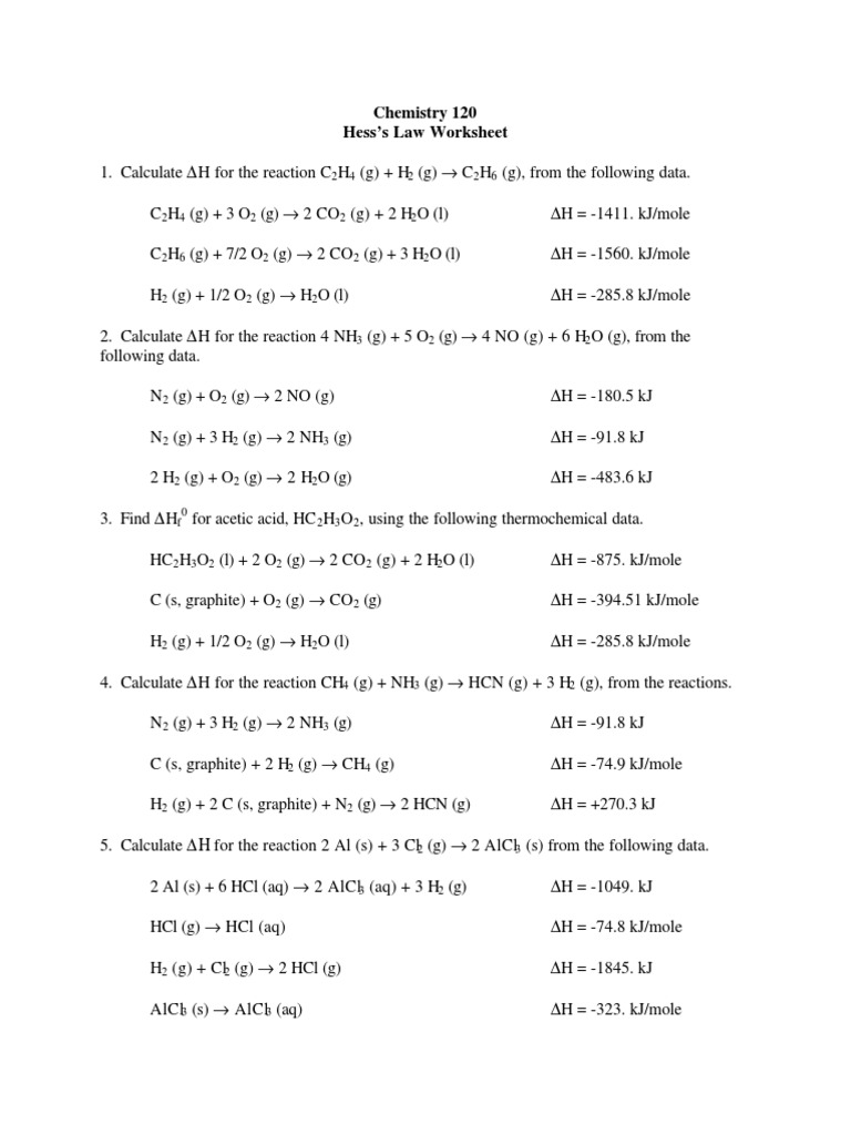 Free Worksheet Hess Law Worksheet hess law worksheet rupsucks printables worksheets hesss worksheet