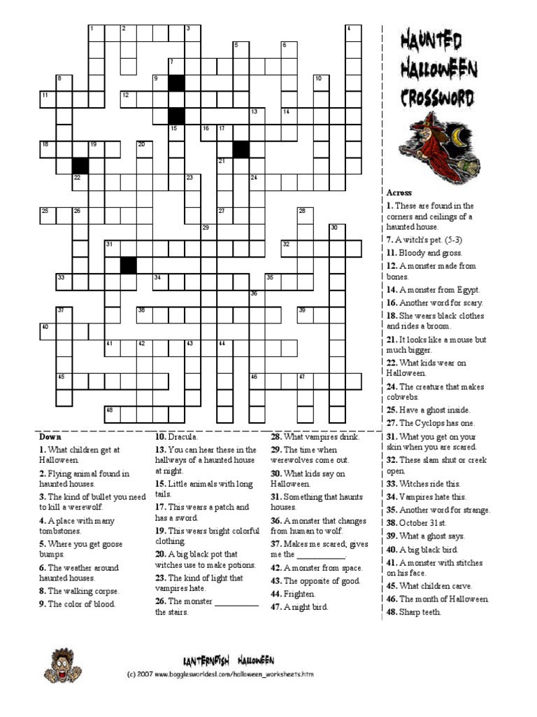 Ultimate Halloween Crossword Supernatural Legends