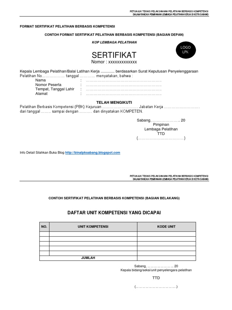 doc sertifikat BERBASIS KOMPETENSI.pdf FORMAT SERTIFIKAT PELATIHAN