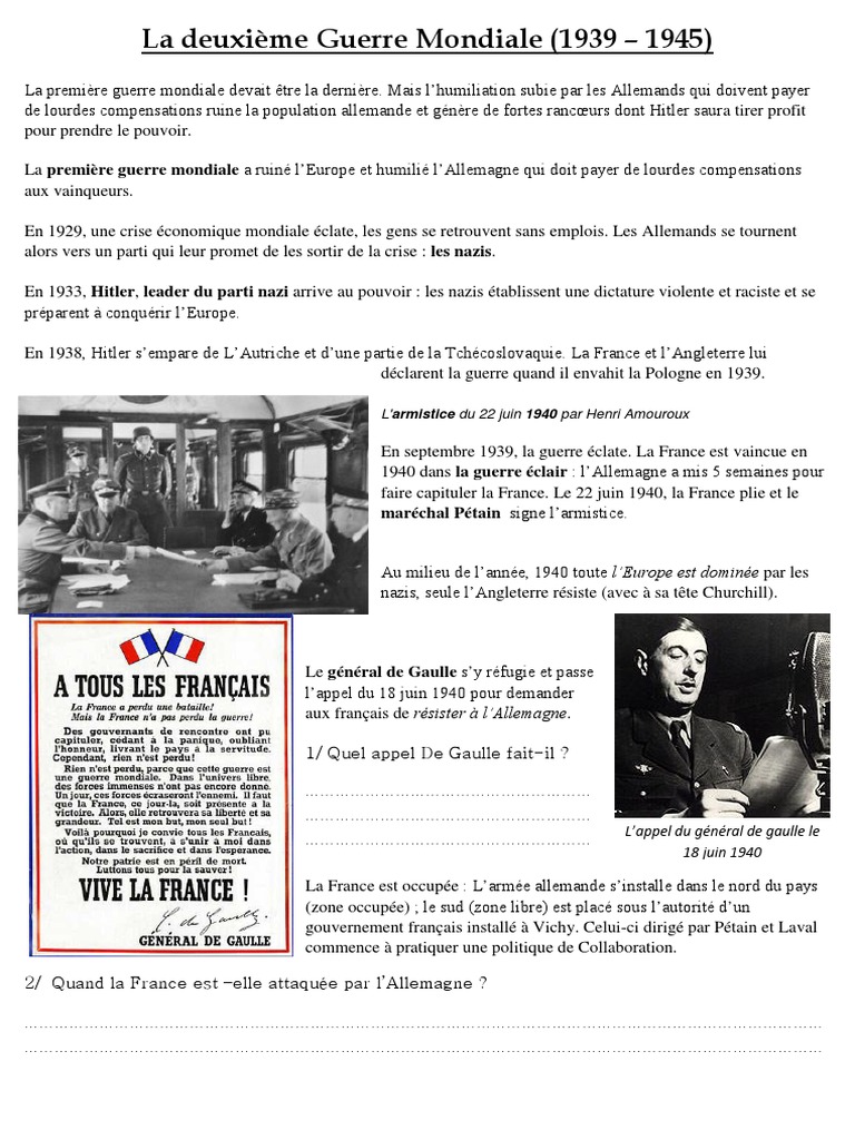 Fiche de préparation : Seconde Guerre mondiale | PDF | France de Vichy ...