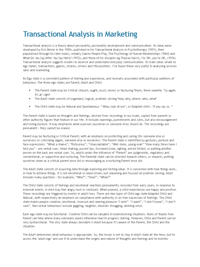 Understanding Transactional Analysis in Marketing | PDF | Metaphysics ...