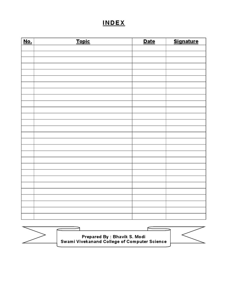 Index: No. Topic Date Signature | PDF