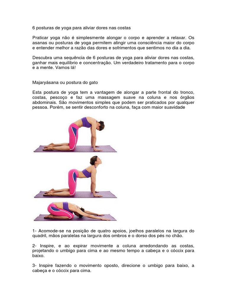 6 Posturas de Yoga para Aliviar Dores Nas Costas | PDF | Leite | Músculo, image size:768x1024