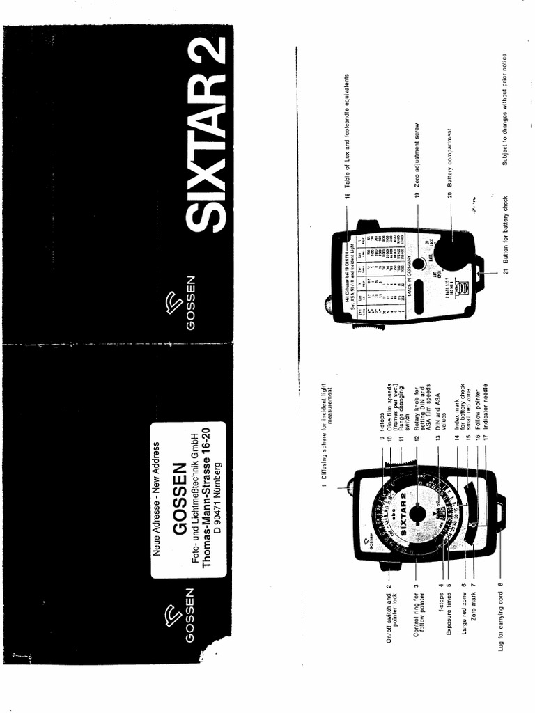 Instrucciones Fotómetro Gossen Sixtar 2 PDF PDF