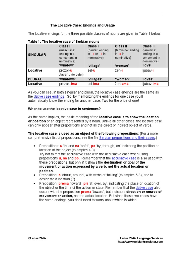 Serbian Locative Case Grammatical Gender Syntax