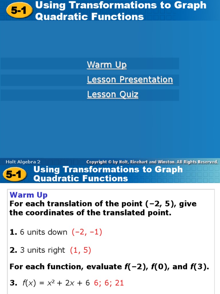 Quadratics And Transformations Analysis Algebra