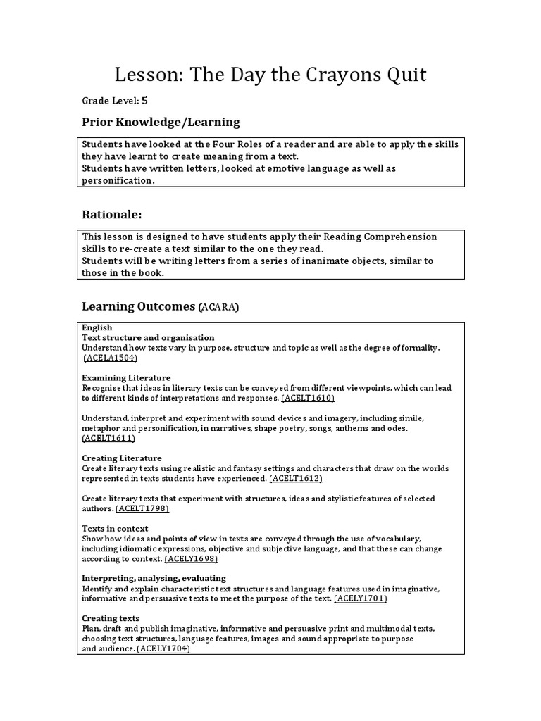 lesson plan the day the crayons quit Epistemology Communication