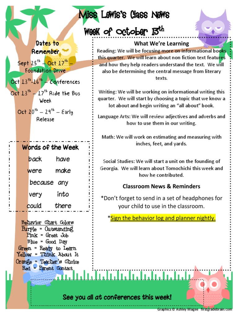 Miss Lewis's Class Weekly Update | PDF | Language Arts & Discipline