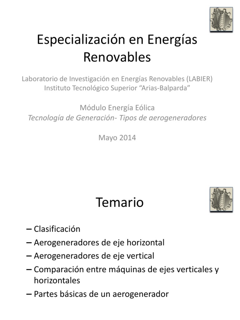 Tipos de Aerogeneradores Eólicos | PDF | Turbina eólica | Energía eólica