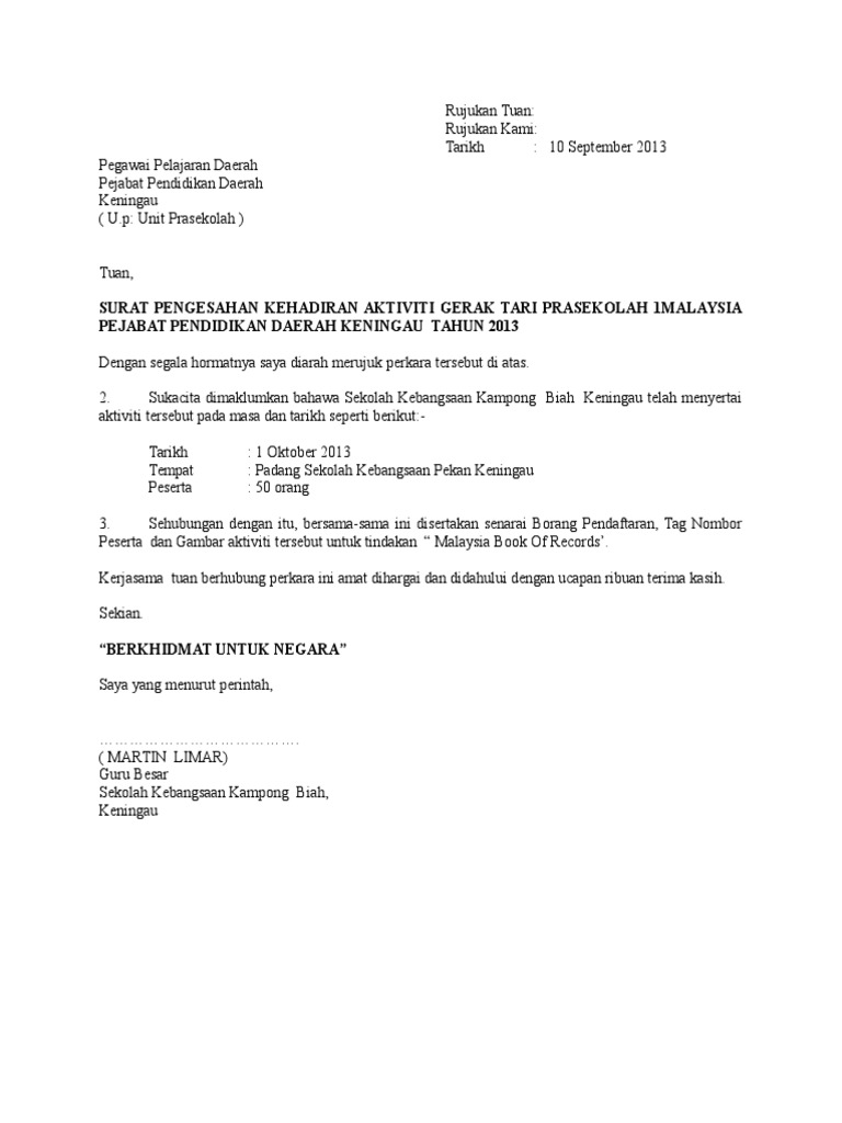 Contoh Surat Pengesahan Kehadiran
